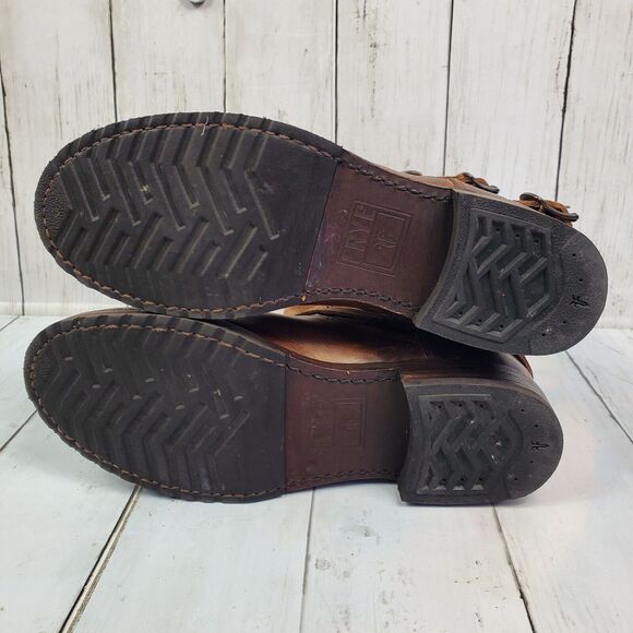 Frye 'Veronica' Back Zip Moto Boot Brown Women's Size 7B Leather Distressed GUC - Picture 16 of 16